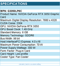 MSI G3050LP6C Video Card - GeForce RTX 3050 LP 6G OC 6G GDDR6 PCI-E4.0x8 Retail