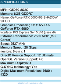 MSI G5060-8S2C GeForce RTX 5060 SHADOW 2X OC Graphics Card - 8GB GDDR7