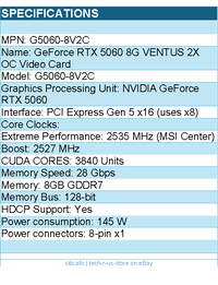 MSI G5060-8V2C GeForce RTX 5060 8G VENTUS 2X OC 8GB GDDR7 128bit PCIE Video Card
