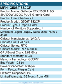 MSI G506T-8S2CP NVIDIA GeForce RTX 5060 Ti Graphic Card - 8 GB GDDR7
