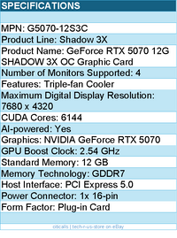 MSI G5070-12S3C NVIDIA GeForce RTX 5070 12G SHADOW 3X OC Graphic Card