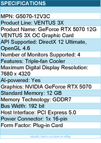MSI G5070-12V3C GeForce RTX 5070 12G VENTUS 3X OC Graphic Card