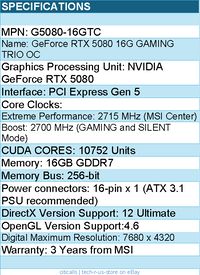 MSI G5080-16GTC Video Card - GeForce RTX 5080 16G GDDR7 - Retail