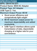 BTI G6H47AA-BTI 65W TYPE-C AC ADAPTER - Compatible OEM: G6H47AA