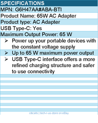 BTI G6H47AA#ABA-BTI 65W AC Adapter - 65 W - Up to 65 W maximum power output