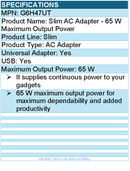 HPI G6H47UT Slim AC Adapter - 65 W Maximum Output Power - Universal Adapter