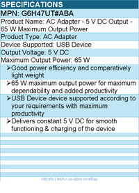 HPI G6H47UT#ABA AC Adapter - 5 V DC Output - 65 W Maximum Output Power