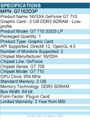 MSI G7102D3P NVIDIA GeForce GT 710 Graphic Card - 2 GB DDR3 SDRAM - Plug-in Card