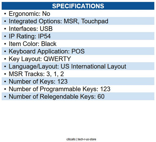 Cherry G86-61411EUADAA SPOS, Touchpad MSR Keyboard 123 Keys - QWERTY Layout
