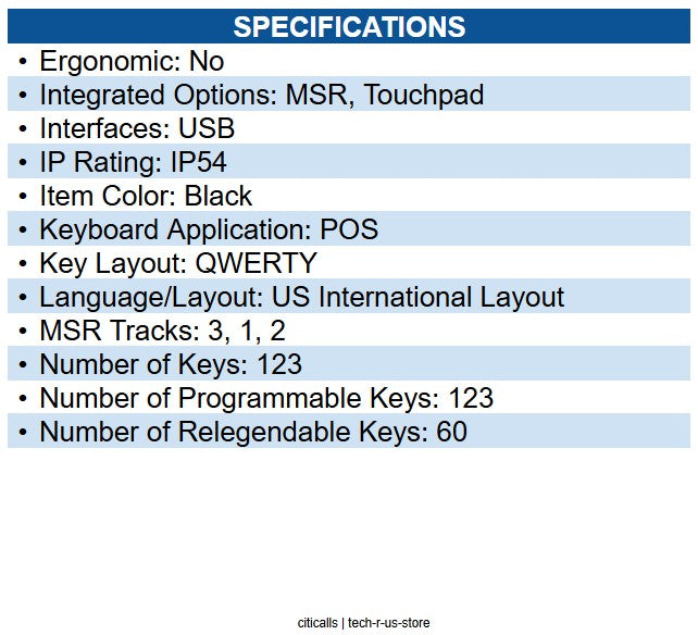 Cherry G86-61411EUADAA SPOS, Touchpad MSR Keyboard 123 Keys - QWERTY Layout