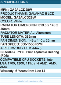 Lian-Li GA2ALCD28W Galahad II LCD 280mm FDB 300-1550RPM - CPU Liquid Cooler