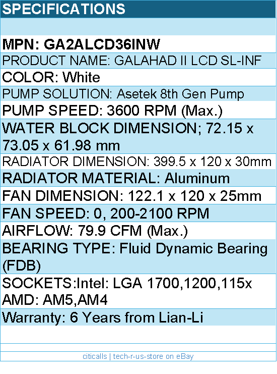 Lian-Li GA2ALCD36INW Galahad II LCD SL-INF 360mm FDB 2100RPM - CPU Liquid Cooler