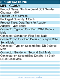 StarTech GC9SM Slimline Serial DB9 Gender Changer - M/M