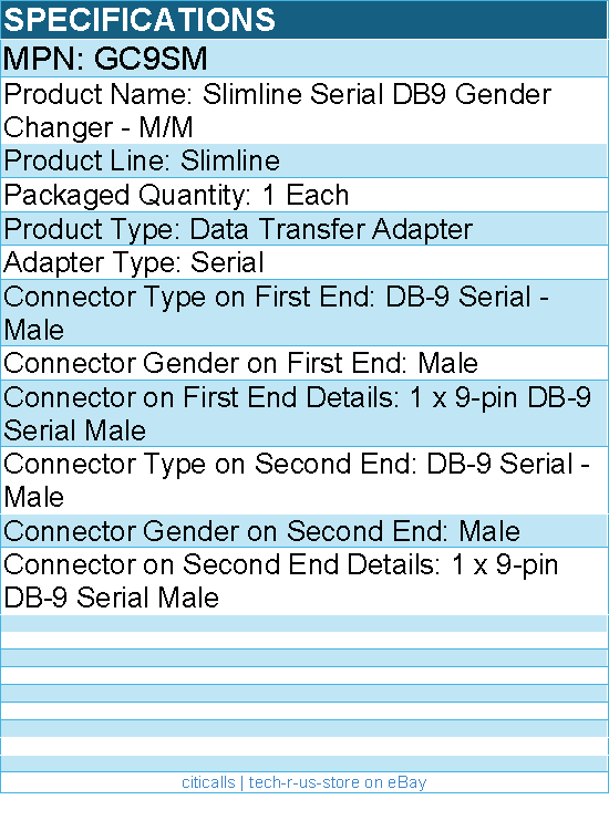 StarTech GC9SM Slimline Serial DB9 Gender Changer - M/M