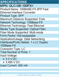 Cisco GLC-GE-100FX= 100BASE-FX SFP Fast Ethernet Interface Converter