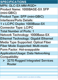 Cisco GLC-SX-MM-RGD= 1000BASE-SX SFP (mini-GBIC) - 1 x 1000Base-SX