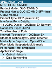 Cisco GLC-SX-MMD= GLC-SX-MMD SFP (mini-GBIC) Module - Hot-swappable