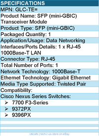 Cisco GLC-TE= Cisco SFP (mini-GBIC) Transceiver Module - For Data Networking