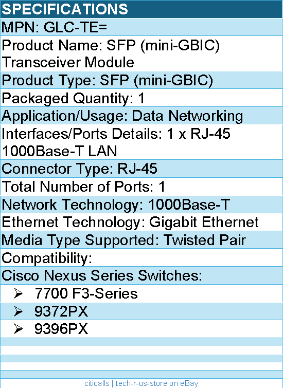 Cisco GLC-TE= Cisco SFP (mini-GBIC) Transceiver Module - For Data Networking