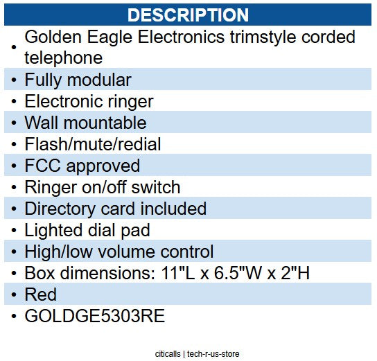Golden Eagle GO-5303RED Trimstyle visual ringer RED
