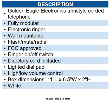 Golden Eagle GO-5303WH Trimstyle visual ringer WHITE