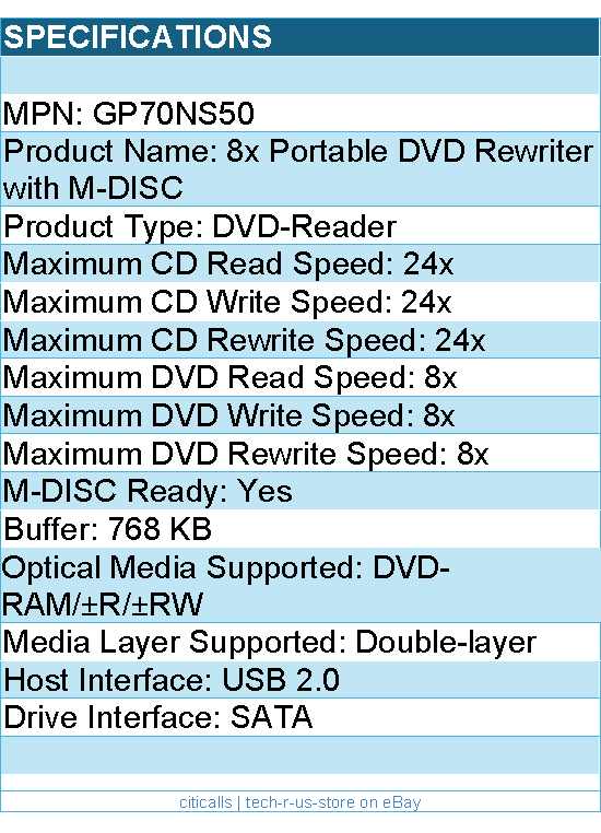 LG GP70NS50 Portable DVD-Reader - External - DVD Rewriter with M-DISC