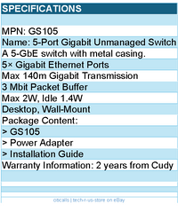 Cudy GS105 5-Port Gigabit Unmanaged Switch Retail - Black