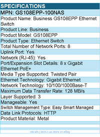 Netgear GS108EPP-100NAS Business GS108EPP Ethernet Switch - 8 Ports - Manageable
