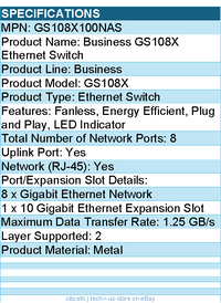 Netgear GS108X-100NAS Business GS108X Ethernet Switch - 8 Ports,Gigabit Ethernet