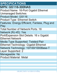 Netgear GS116-300NAS 16-Port Gigabit Ethernet Unmanaged Switches