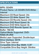 LG GS40N DVDRW - Slim Internal Slot DVD Super Multi Writer 8X SATA w o SF 9.5mm