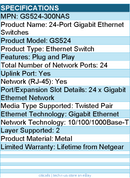 Netgear GS524-300NAS 24-Port Gigabit Ethernet Switches - 2 Layer Supported