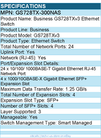 Netgear GS728TX-300NAS Business GS728TXv3 Ethernet Switch - 24 Ports