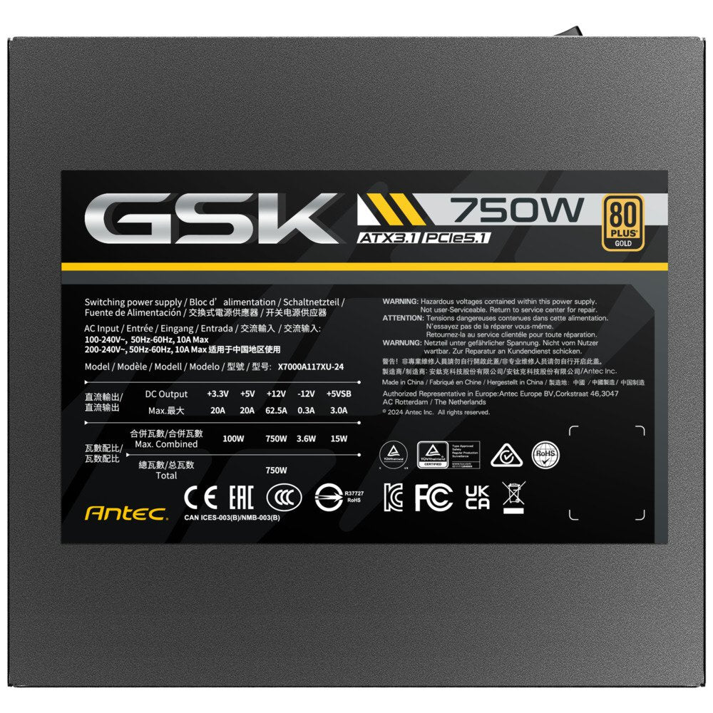 Antec GSK750 US ATX3.1 750W Full ModularPSU, 80 PLUS Gold Certified Power Supply