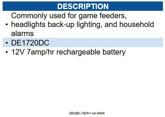 American Hunter GSM-DE-30020 12V 7 AMP HR RECHARGEABLE BATTERY