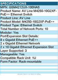 Netgear GSM4212UX-100NAS AV Line M4250-10G2XF-PoE++ Ethernet Switch - 10 Ports