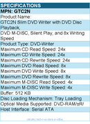 LG GTC2N DVD-Writer - Internal Slim (Tray) SATA DVDRW 8x SATA Black Bare