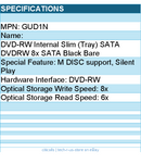 LG GUD1N DVDRW - Internal Slim (Tray) SATA DVDRW 8x SATA Black Bare