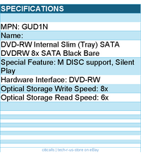 LG GUD1N DVDRW - Internal Slim (Tray) SATA DVDRW 8x SATA Black Bare