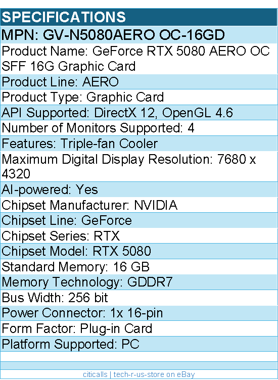 GIGABYTE GV-N5080AERO OC-16GD NVIDIA GeForce RTX 5080 Graphic Card - 16 GB GDDR7