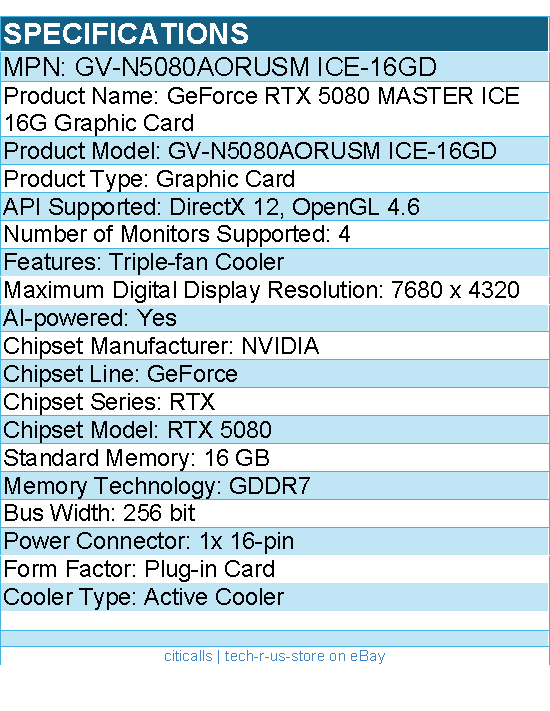 GIGABYTE GV-N5080AORUSM ICE-16GD NVIDIA GeForce RTX 5080 Graphic Card
