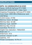 Gigabyte GV-N5090AORUS M-32GD Video Card - GeForce RTX 5090 MASTER 32GB GDDR7