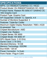 GIGABYTE GV-R9060XTGAMING OC-16GD AMD Radeon RX 9060 XT Graphic Card