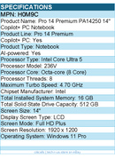 Dell H0M9C Pro 14 Premium PA14250 14" Copilot+ PC Notebook - Intel Core Ultra 5