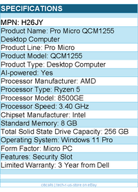 Dell H26JY Pro Micro QCM1255 Desktop Computer - AMD Ryzen 5 8500GE - 8 GB