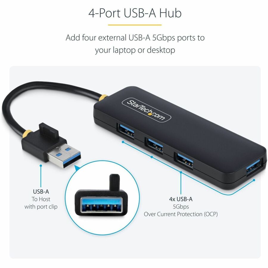 StarTech H5A4A-USB-HUB 4-Port USB-A Hub, 5Gbps, Bus Powered - Black