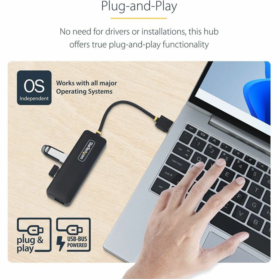 StarTech H5A4A-USB-HUB 4-Port USB-A Hub, 5Gbps, Bus Powered - Black