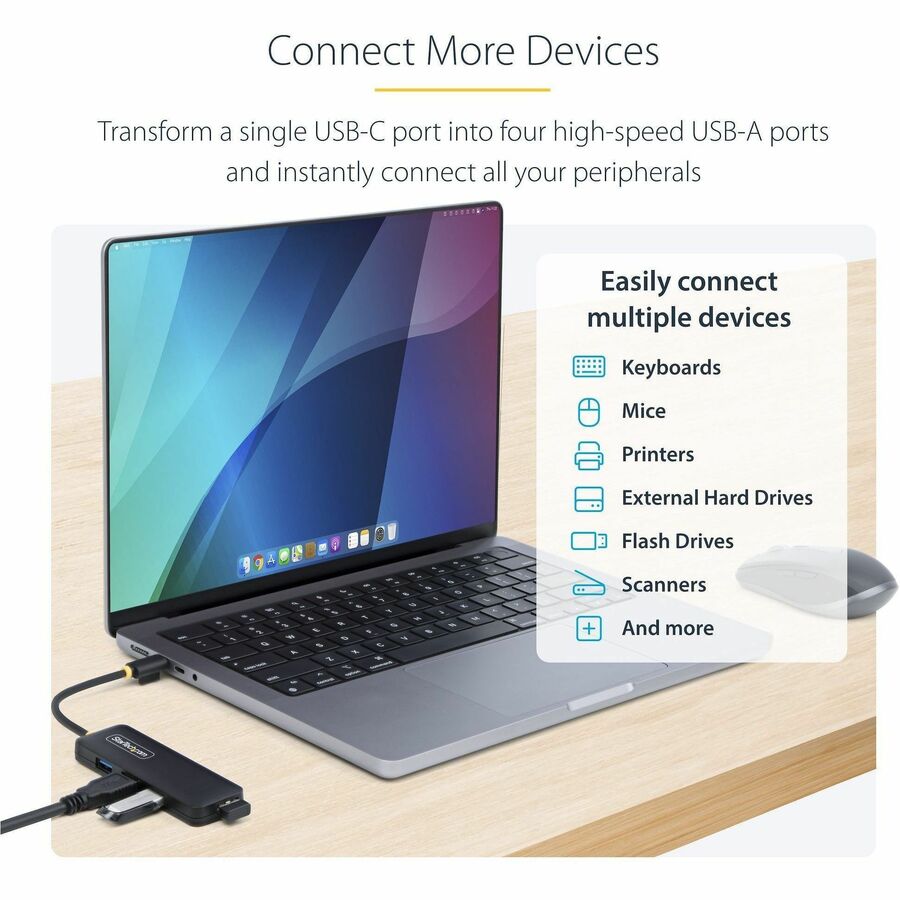 StarTech H5C4A-USB-HUB 4-Port USB-C Hub, 5Gbps, USB-C to 4x USB-A, Bus Powered