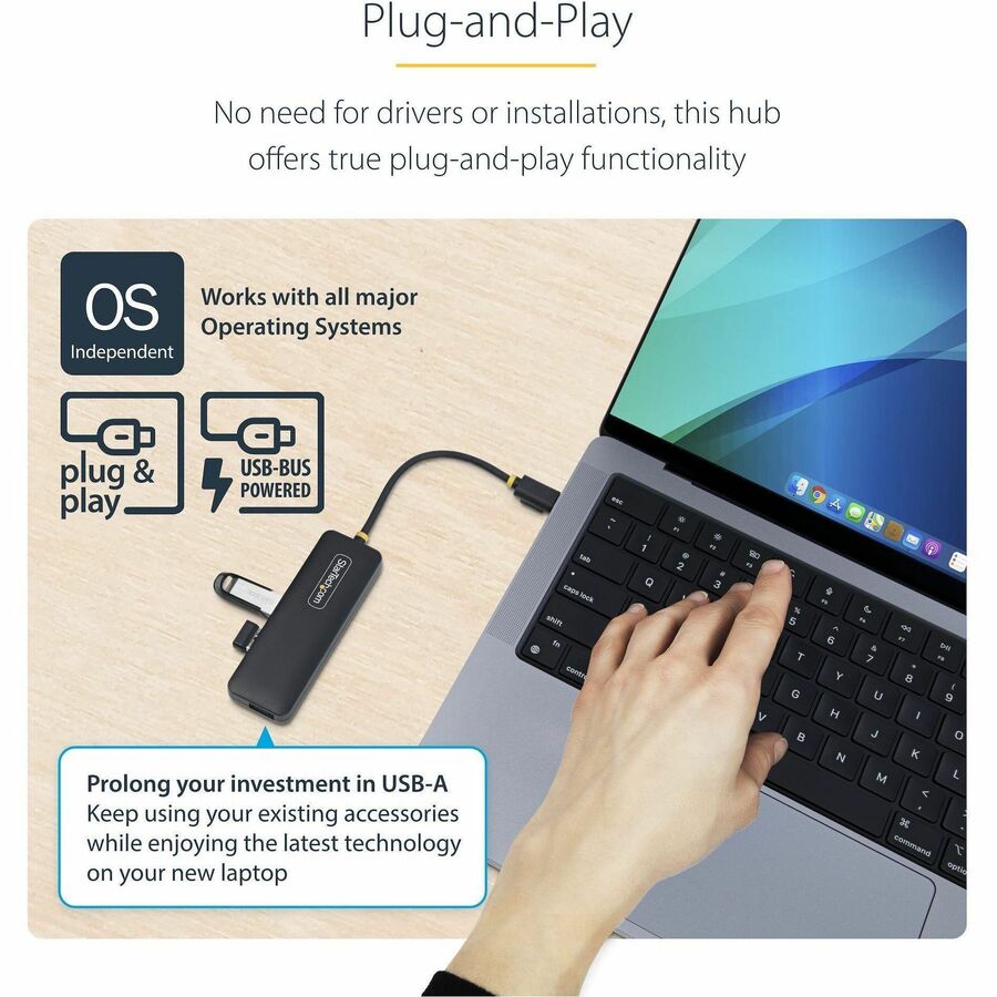 StarTech H5C4A-USB-HUB 4-Port USB-C Hub, 5Gbps, USB-C to 4x USB-A, Bus Powered