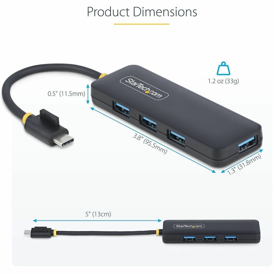 StarTech H5C4A-USB-HUB 4-Port USB-C Hub, 5Gbps, USB-C to 4x USB-A, Bus Powered